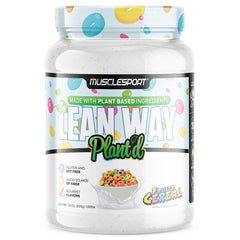 Musclesport Lean Way Plant'd Fruity Cereal shake in glass ready to support post-workout protein intake.