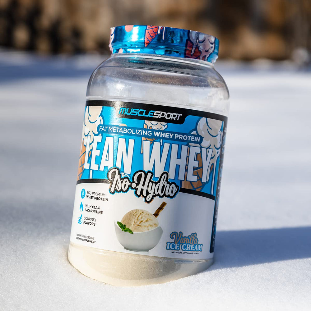 Musclesport Lean Whey Revolution flavor label highlights diverse, crave-worthy options.