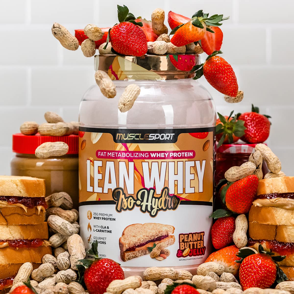 MuscleSport Lean Whey Revolution label close-up with hydrolyzed whey and isolate ingredients
