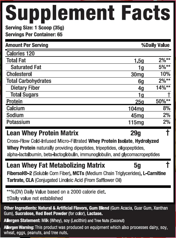 Musclesport Lean Whey Revolution scoop showing 25g protein per serving.