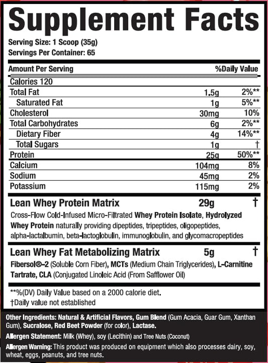 Musclesport Lean Whey Revolution scoop showing 25g protein per serving.
