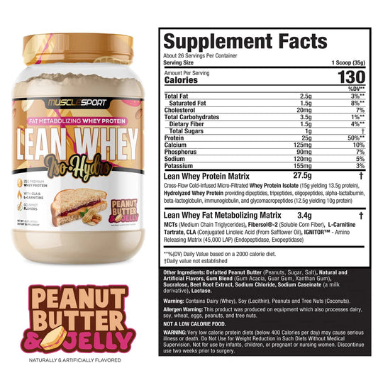 MuscleSport Lean Whey Revolution scoop showing 25g protein per serving