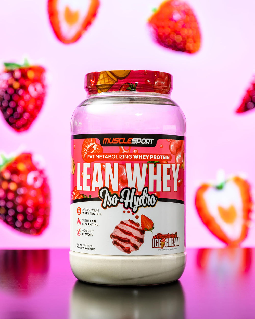 Musclesport Lean Whey Revolution shake glass ready for post-workout protein boost.