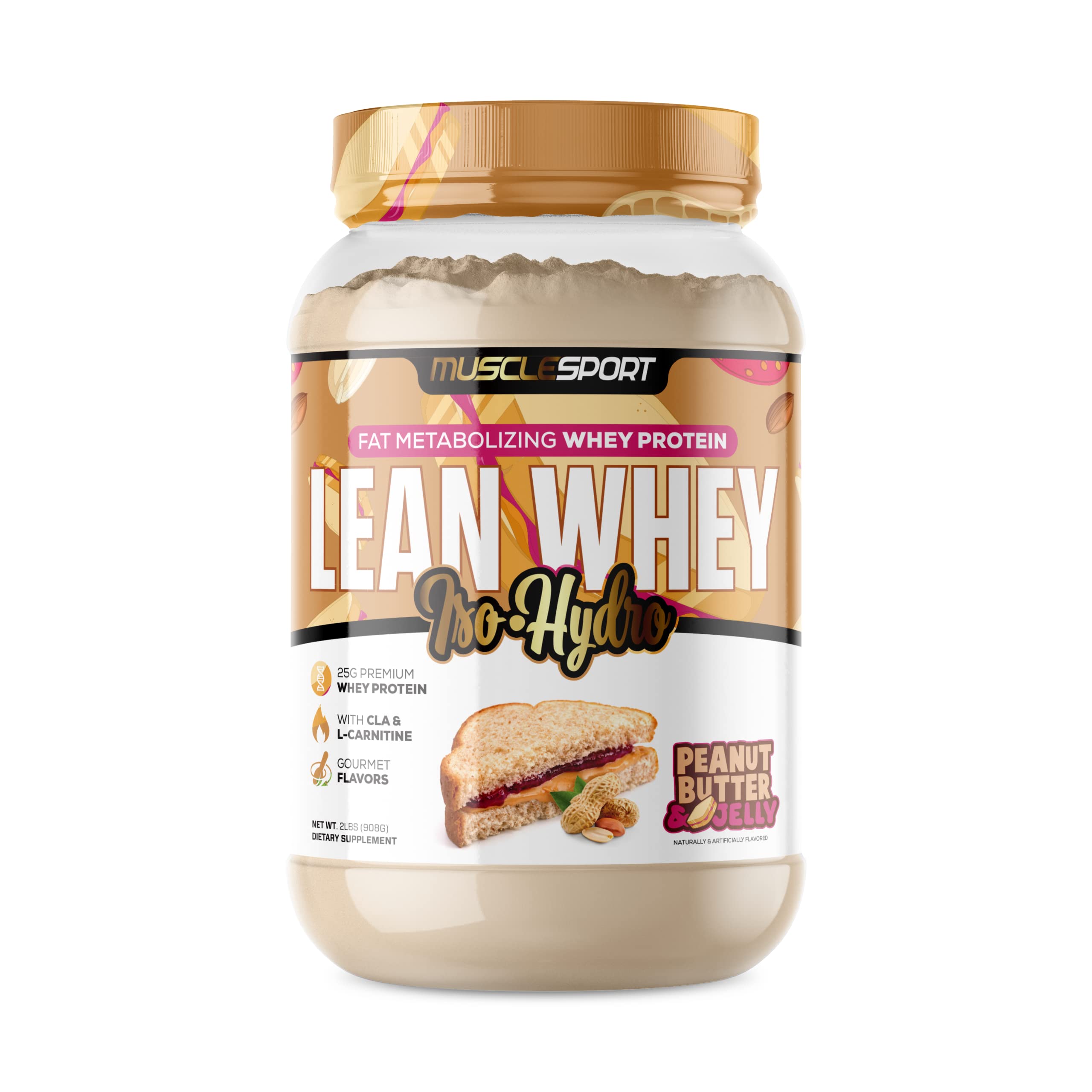 MuscleSport Lean Whey Revolution tub front view highlighting premium protein blend