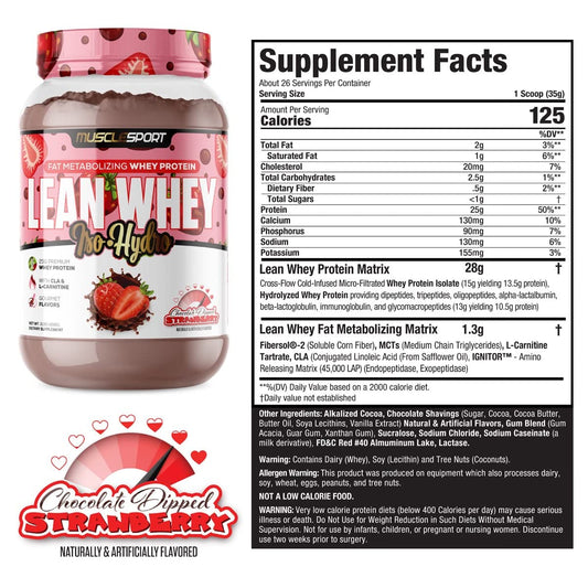 Musclesport Lean Whey Revolution tub label highlights clean protein profile.