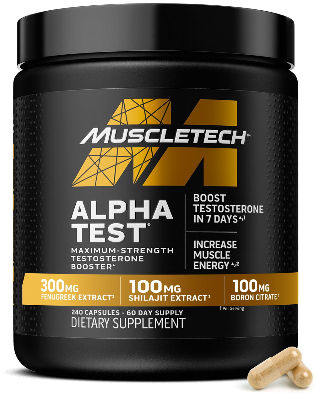 MuscleTech AlphaTest bottle front view for gym energy.