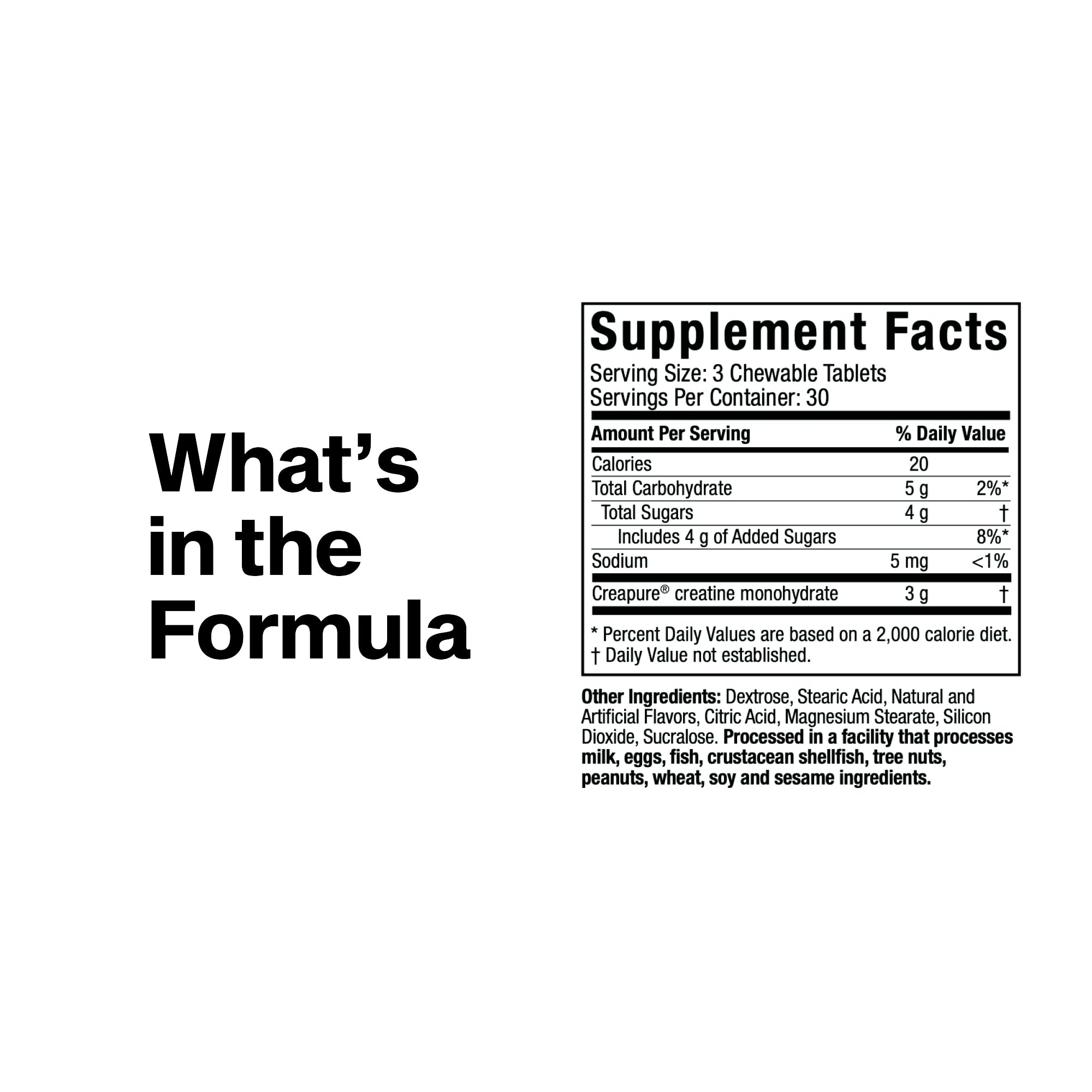 Front packaging of MuscleTech Creatine Chews emphasizes 90 servings