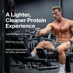 MuscleTech Iso Whey Clear mix in water showing translucent protein drink.