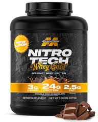 MuscleTech Nitro-Tech Whey Gold bottle with 24g protein for lean muscle support