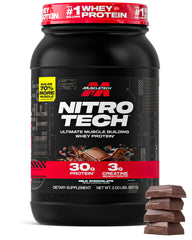 MuscleTech Nitro-Tech whey protein milk chocolate supports lean muscle after workouts.