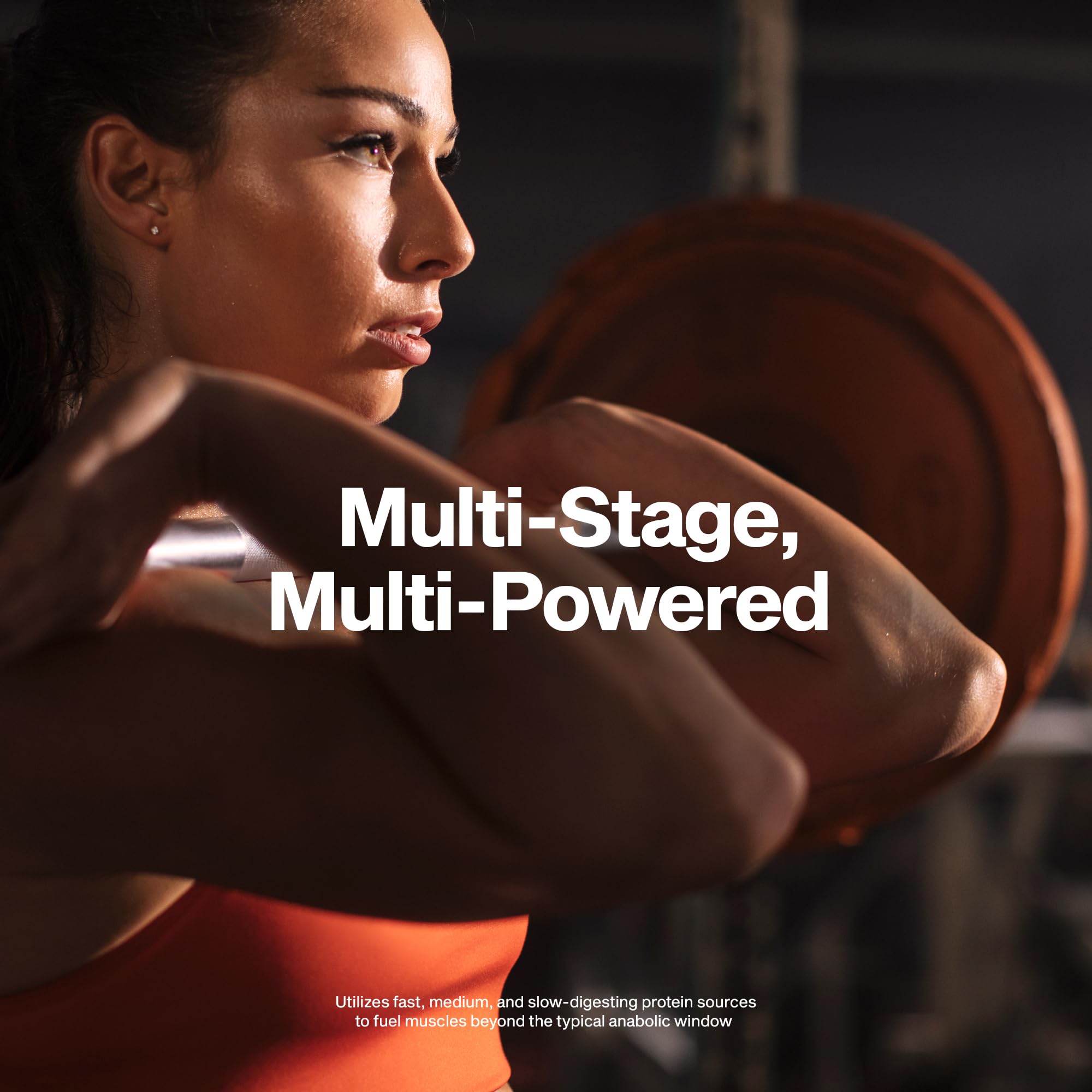 MuscleTech Platinum 8-Hour Protein scoop in a shake glass shows multi-source blend