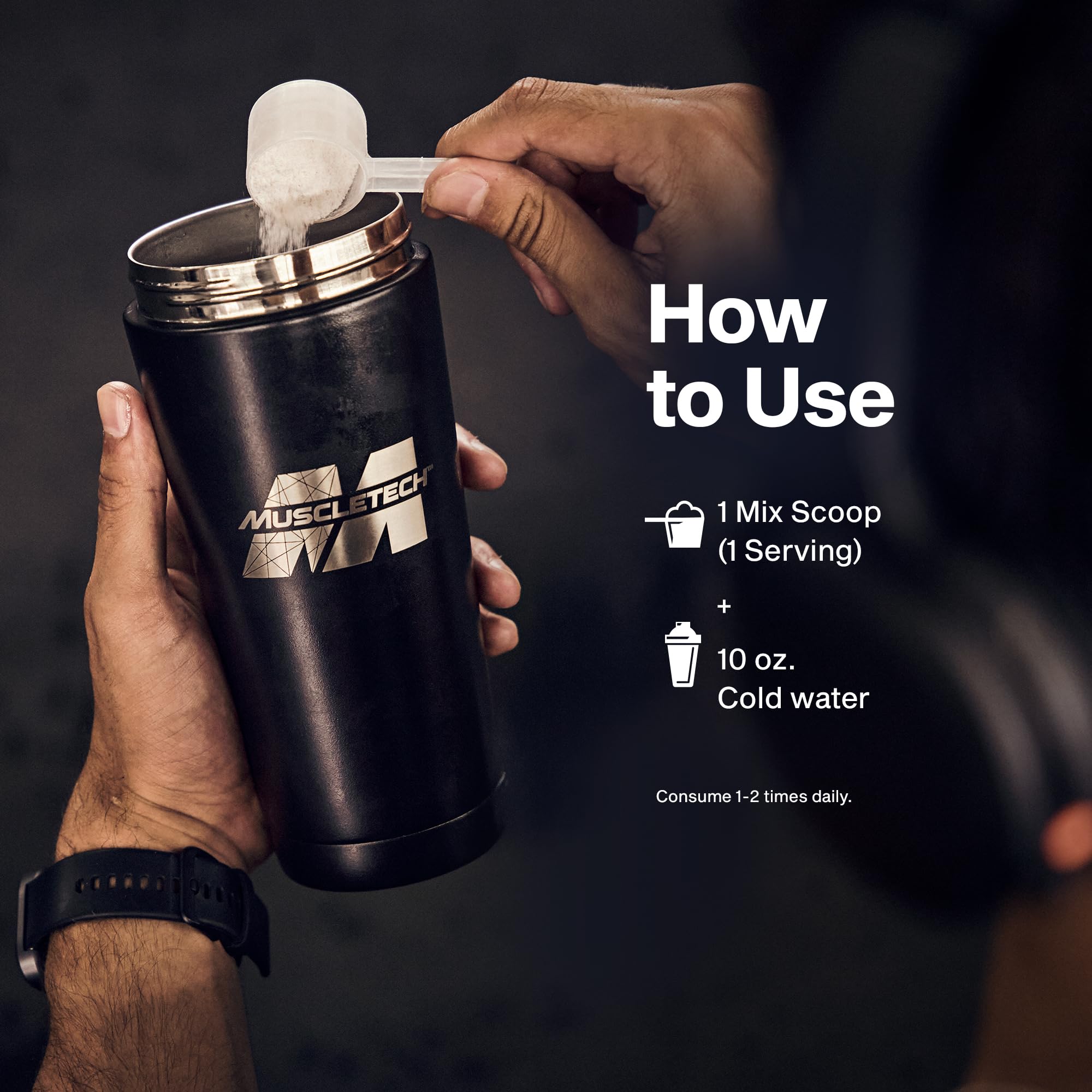 MuscleTech Platinum 100% EAA+ pour spout enabling easy mixing and flavor enjoyment
