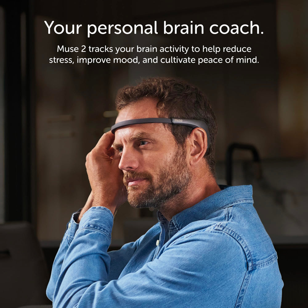 MUSE 2 worn on head demonstrating wearable neurofeedback for calm focus.