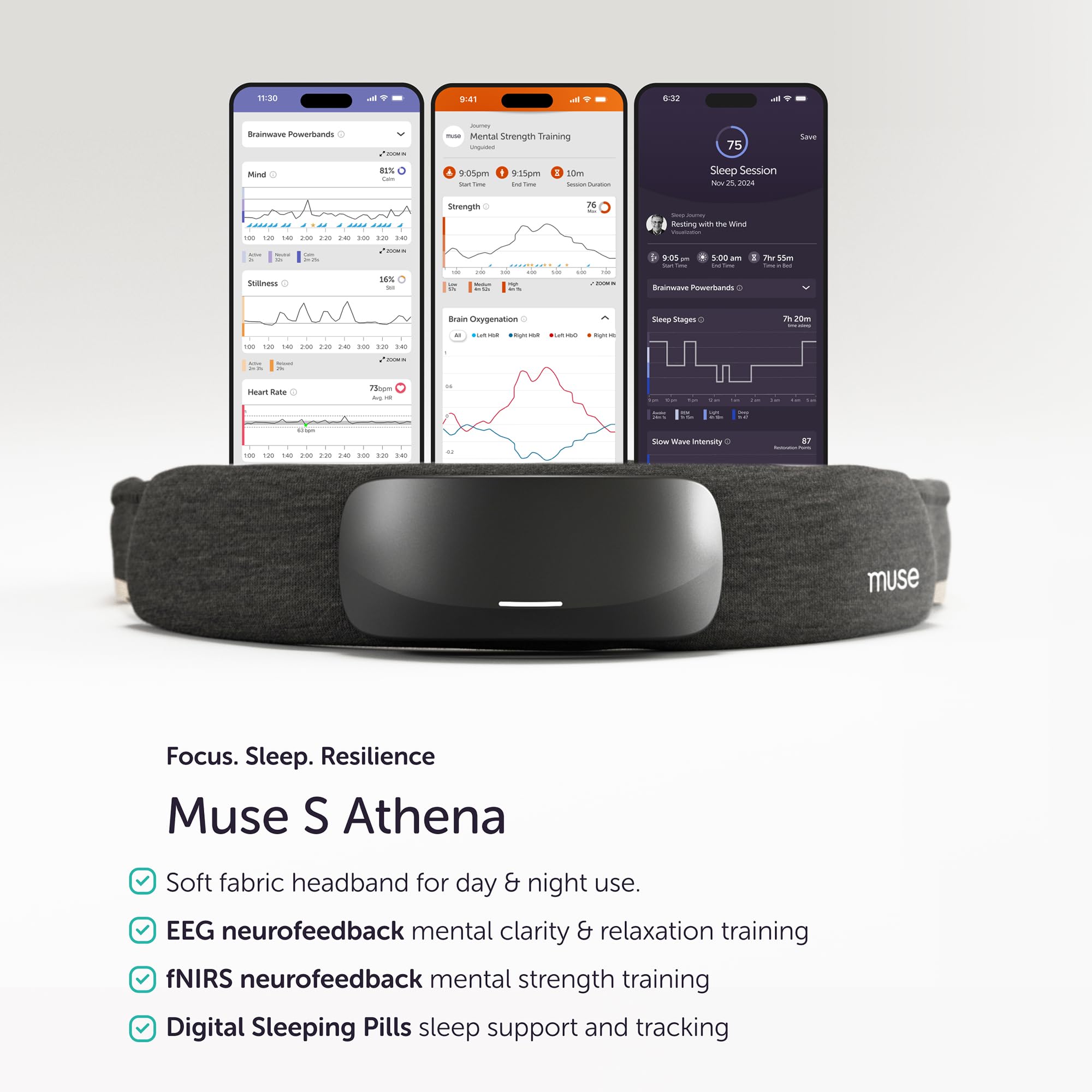 Muse S Athena in meditation mode guides focus and relaxation.