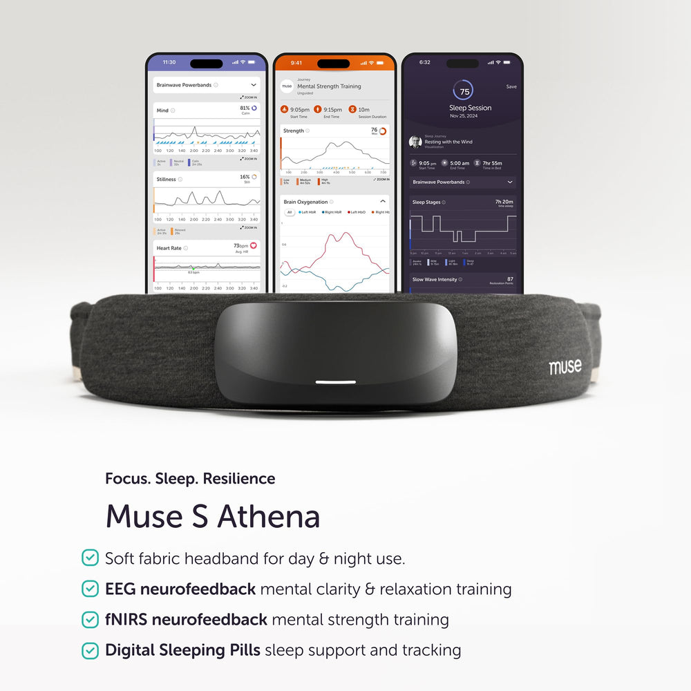 Muse S Athena in meditation mode guides focus and relaxation.