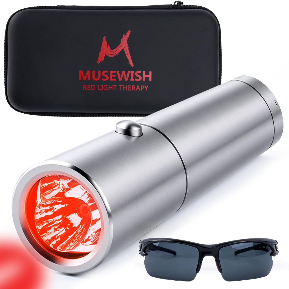 MUSEWISH Torch infrared lamp for at-home red light therapy and targeted pain relief.