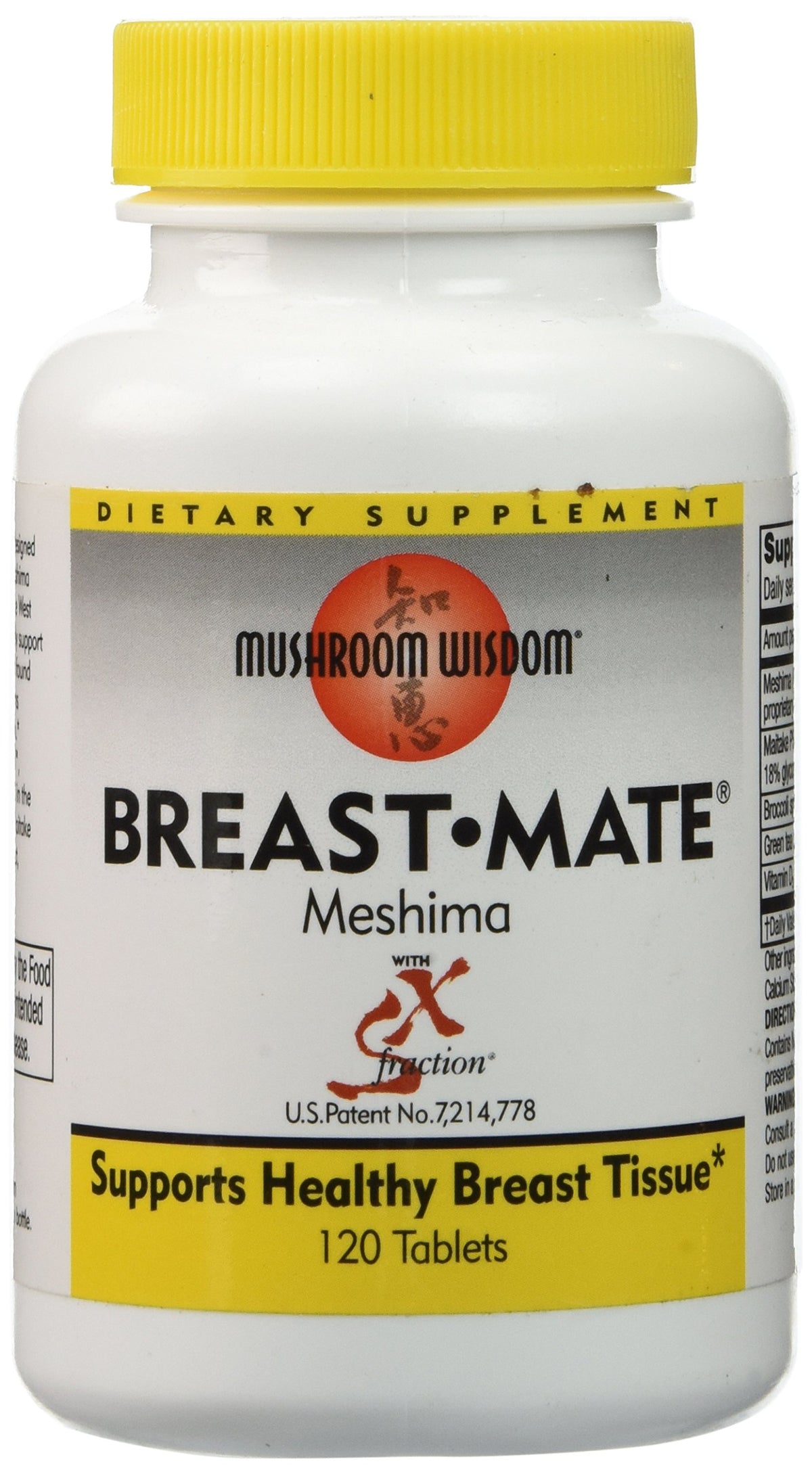 Mushroom Wisdom Breast-Mate Vegi-Tablets bottle shows vegetarian format and quality