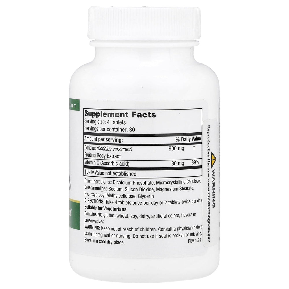 Mushroom Wisdom Super Coriolus capsules in a bottle, ready for daily immune care.