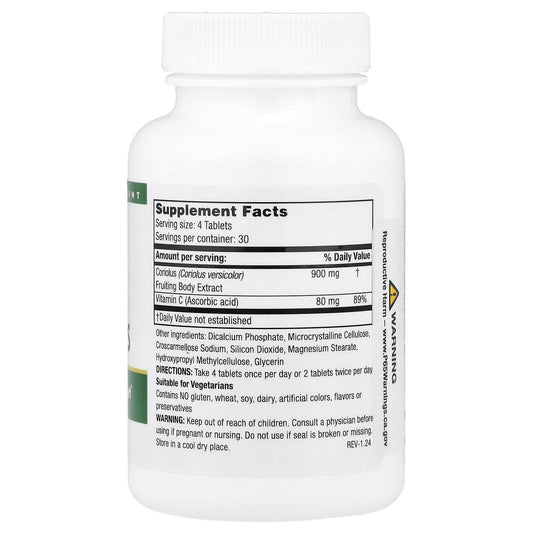 Mushroom Wisdom Super Coriolus capsules in a bottle, ready for daily immune care.