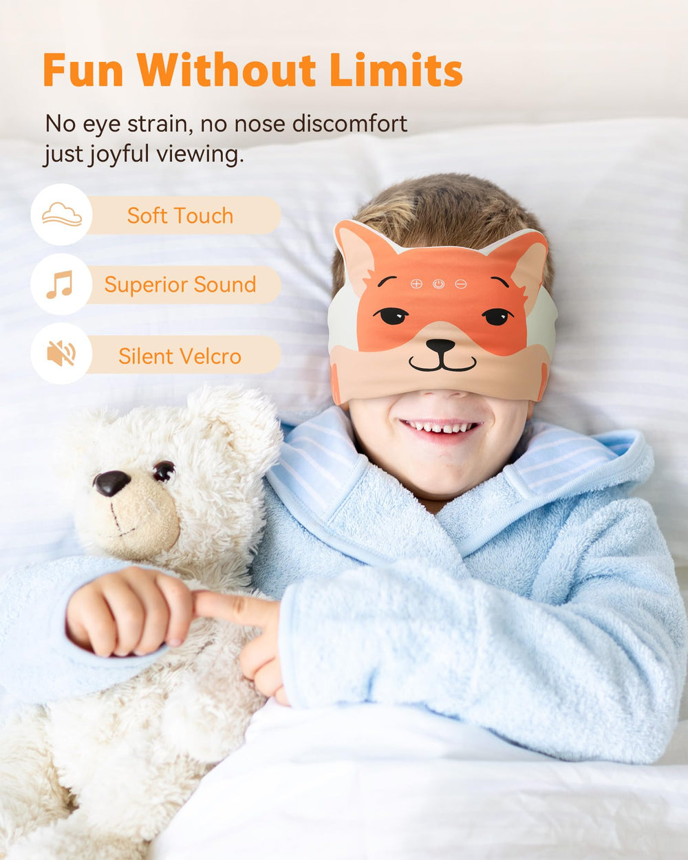MUSICOZY bluetooth headband eye mask on a plane for relaxed kids.