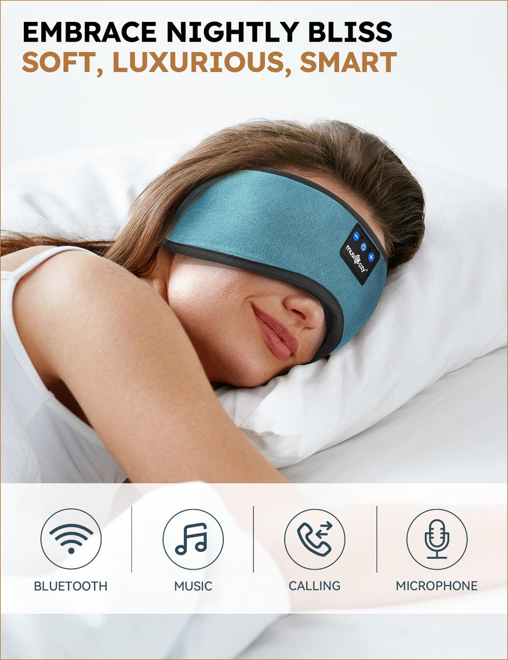 Musicozy soft velvet headband texture shown for extended, comfortable wear