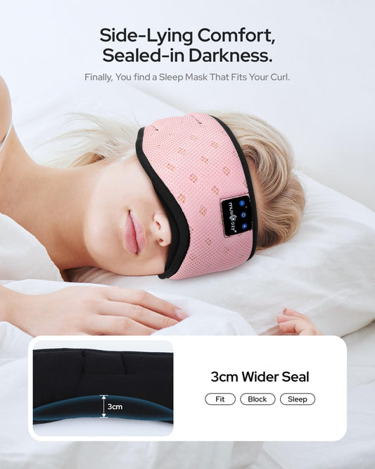 MUSICOZY mesh pink side-sleep ergonomic design supports eye and ear comfort.