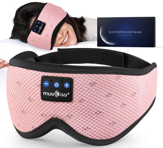 MUSICOZY Sleep Headphones close-up highlighting ultra-thin speakers for comfy night listening.