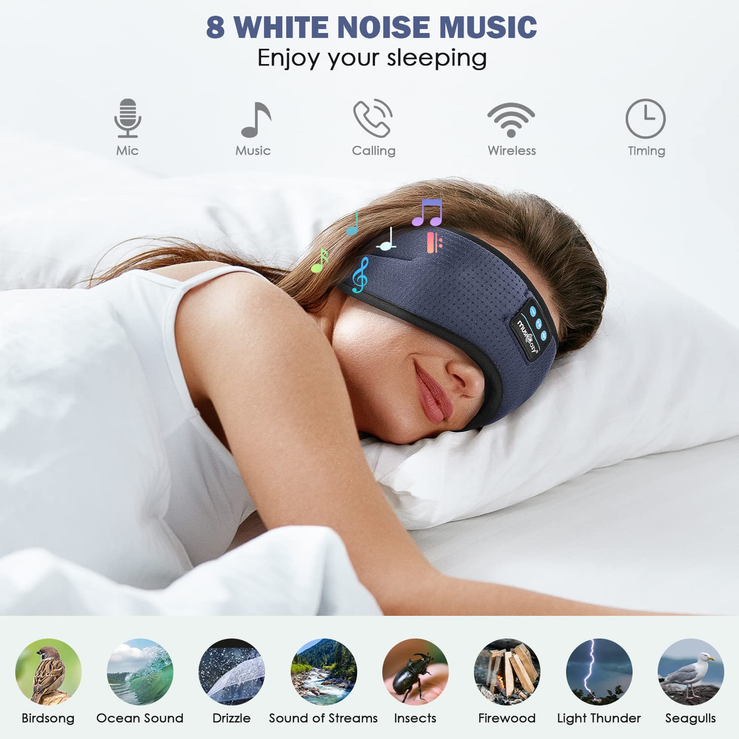 MUSICOZY Sleep Headphones band stretch cotton for a secure, comfortable fit.