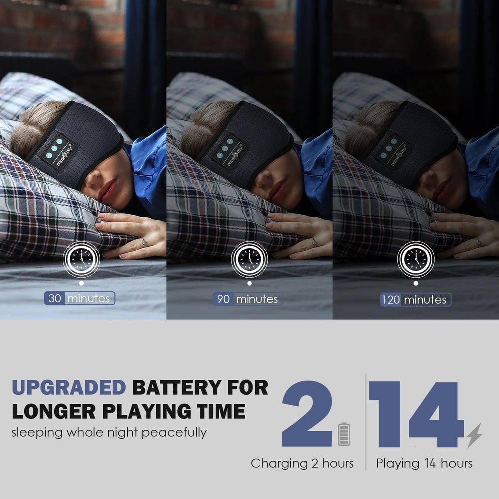 MUSICOZY Sleep Headphones 14-hour battery for uninterrupted listening.