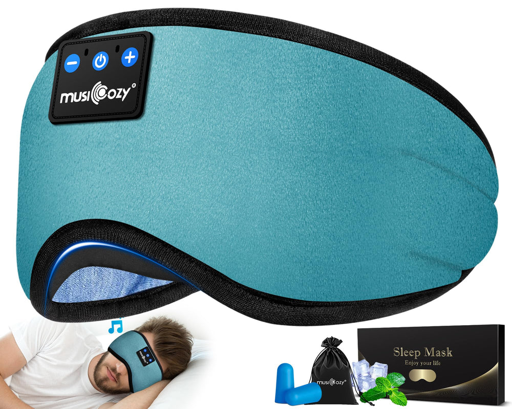 Musicozy sleep headphones eye mask closeup with built-in speakers for peaceful nights