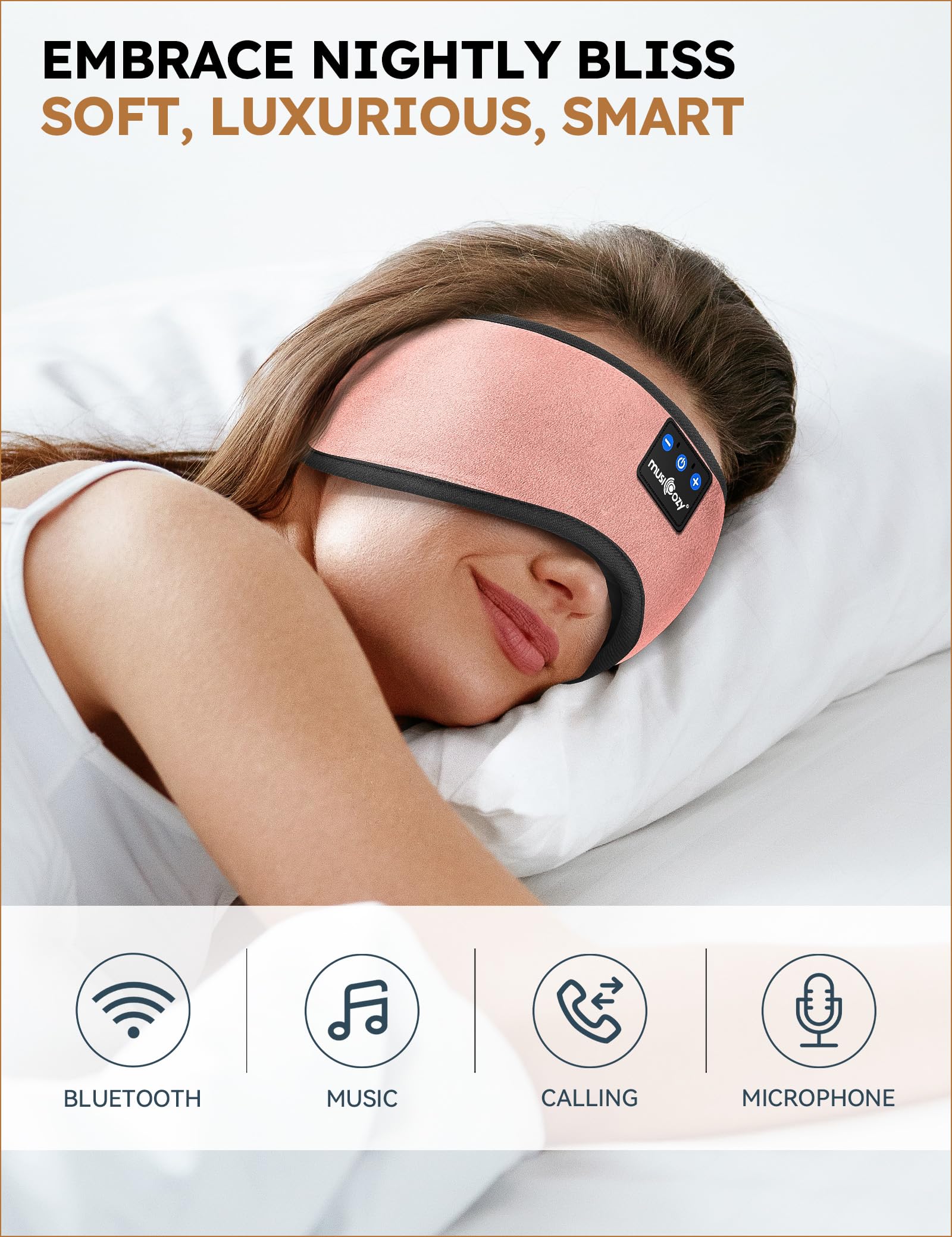 MUSICOZY eye mask headphones fabric close-up showing soft velvet and stretch cotton comfort.