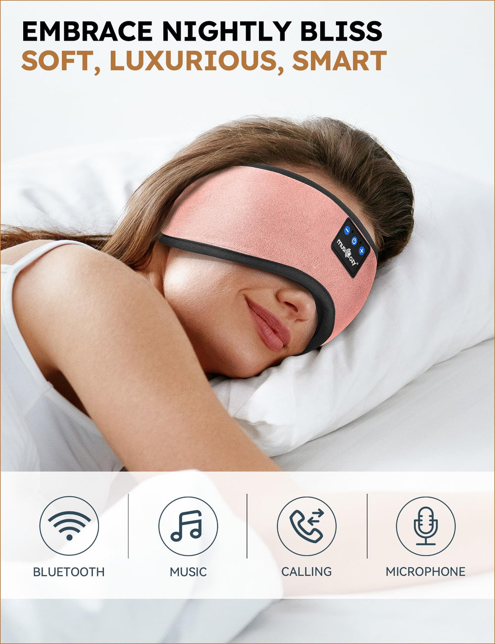 MUSICOZY eye mask headphones fabric close-up showing soft velvet and stretch cotton comfort.