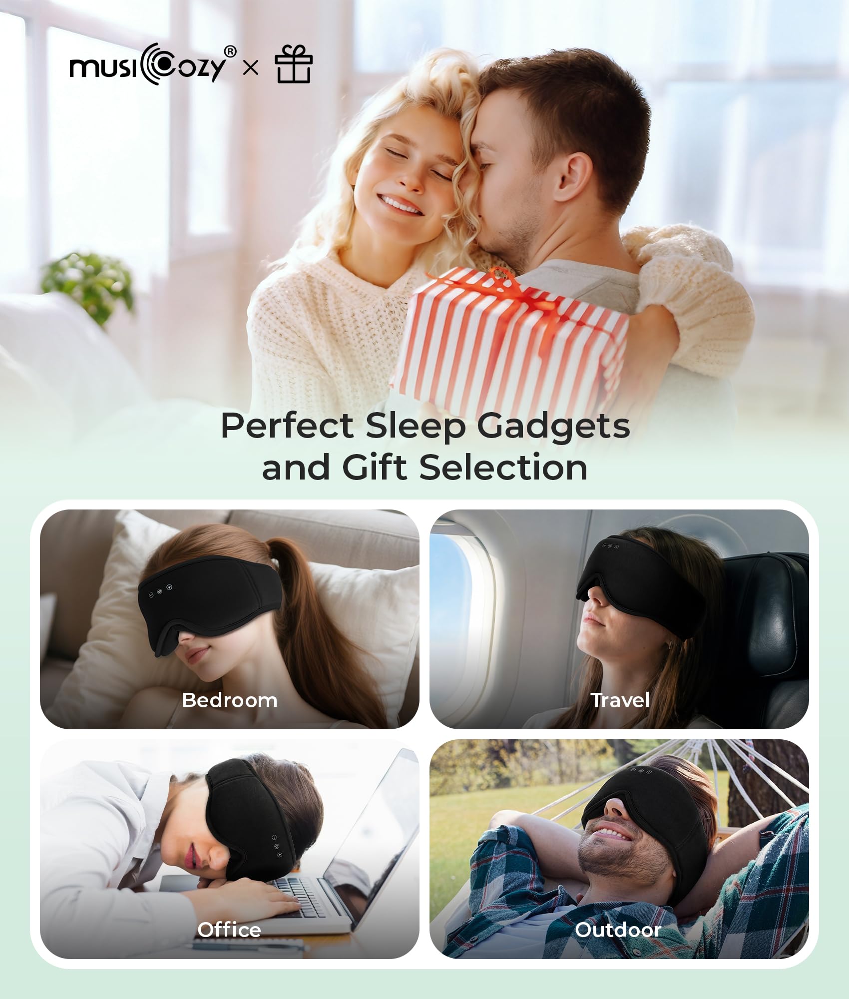 Musicozy Sleep Mask Headphones crafted from bamboo cotton for soft comfort