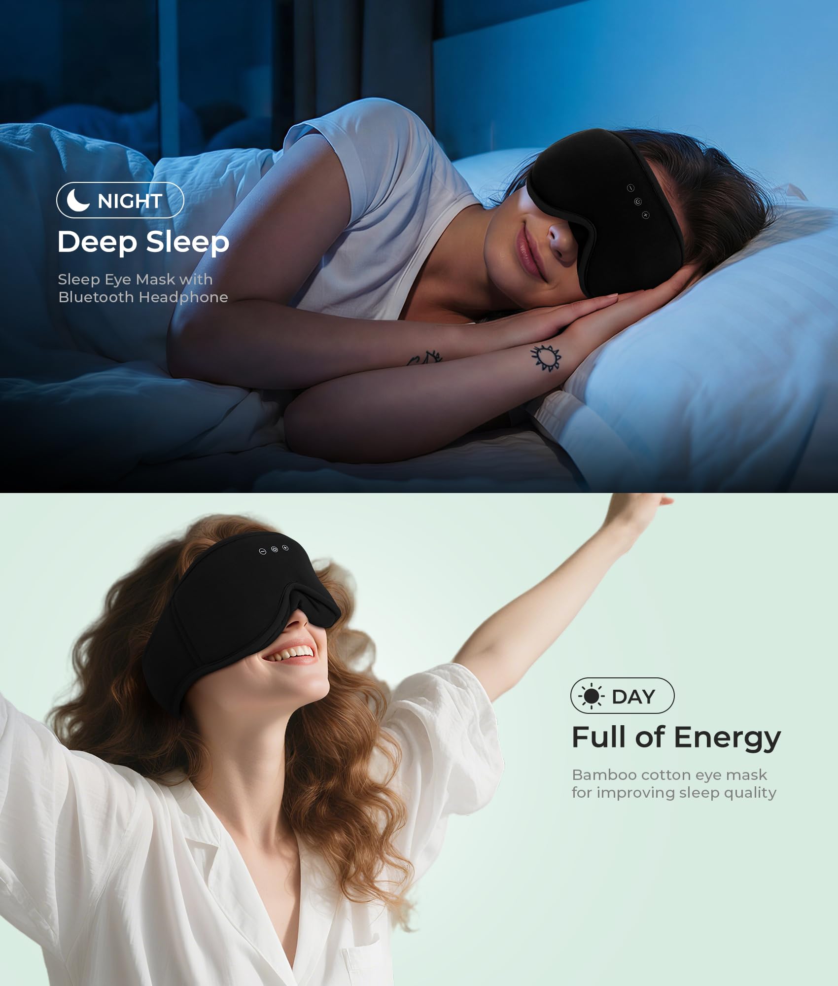 Musicozy Sleep Mask Headphones showing nose wings to reduce light leaks