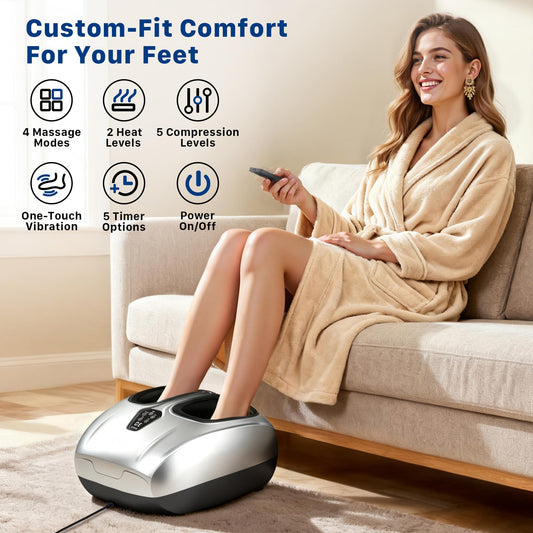 Musugy Foot Massager heat setting warms feet for comfort.