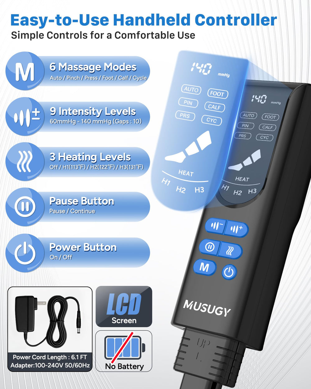 Musugy handheld LCD controller with pause and auto-shutoff features