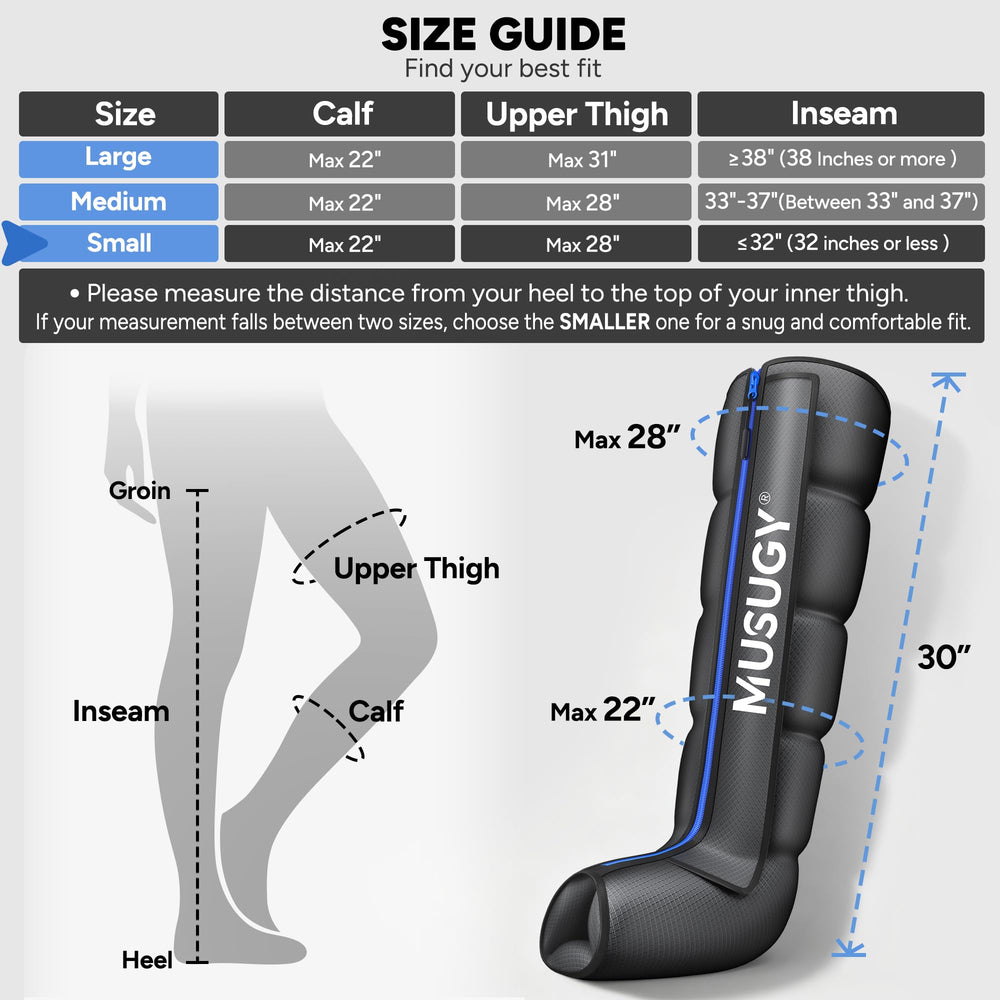 Musugy upper calf chamber provides balanced pressure for leg relief