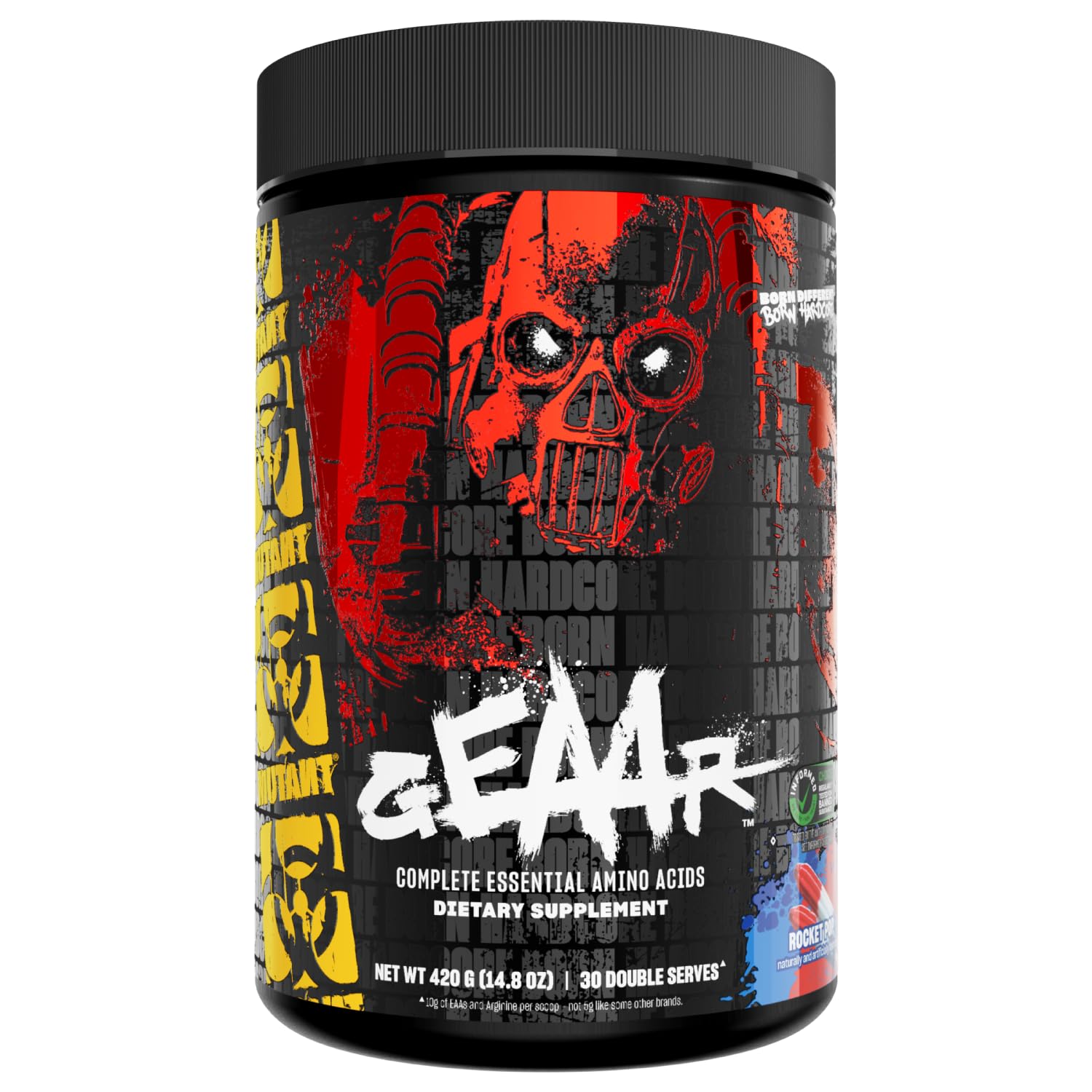 Mutant GEAAR bottle showcasing Rocket Pop flavor for convenient on-the-go hydration.