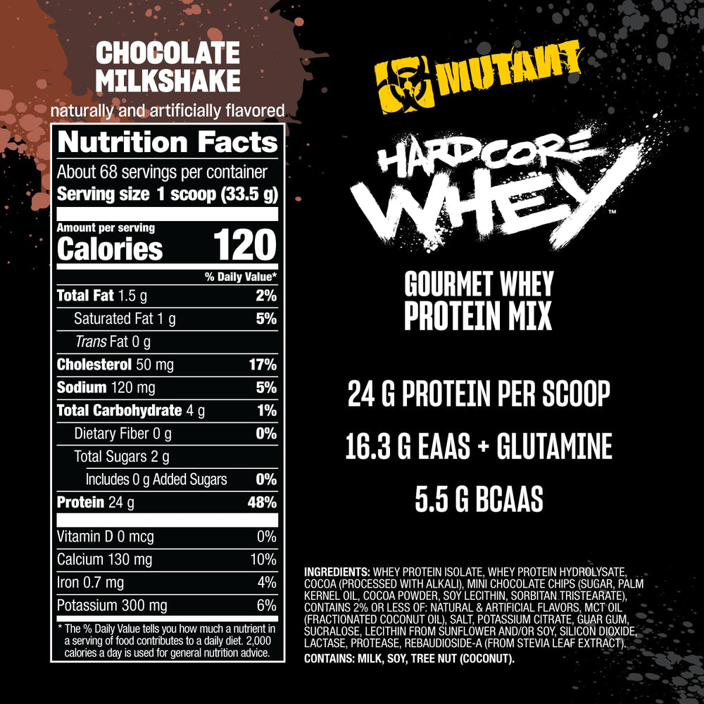 Mutant Hardcore Whey chocolate mixer-dissolve displays fast mix with liquids