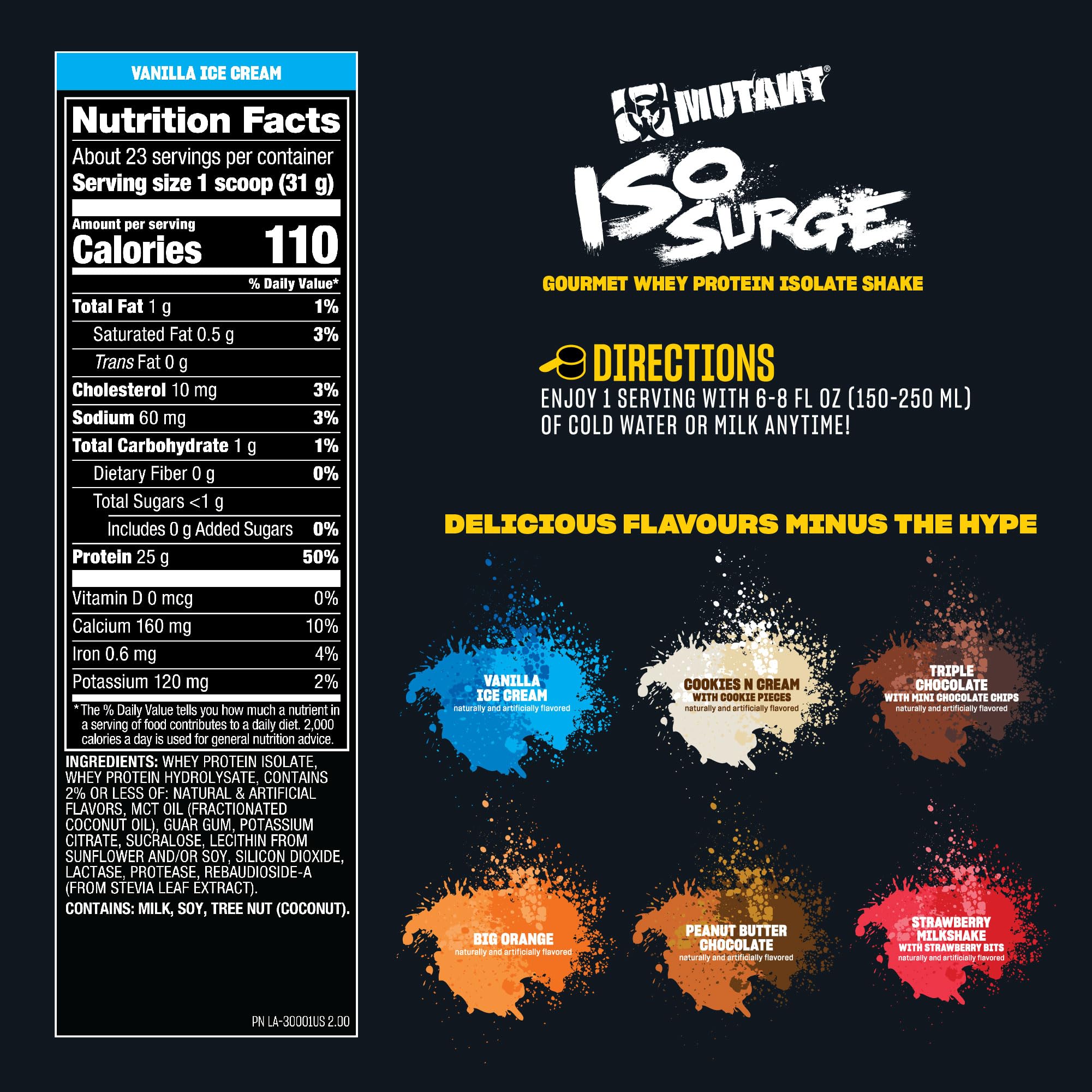 Mutant ISO Surge label closeup highlighting high protein content