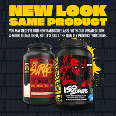 Mutant ISO Surge whey protein powder jar with label closeup