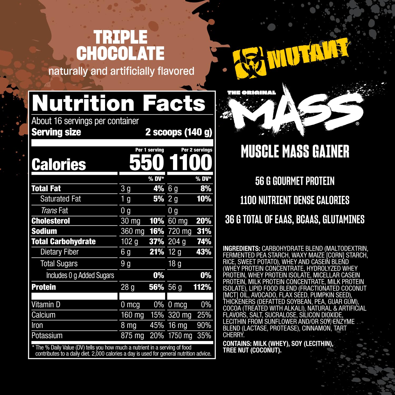 Mutant Mass natural whole foods list highlights barley and oats.