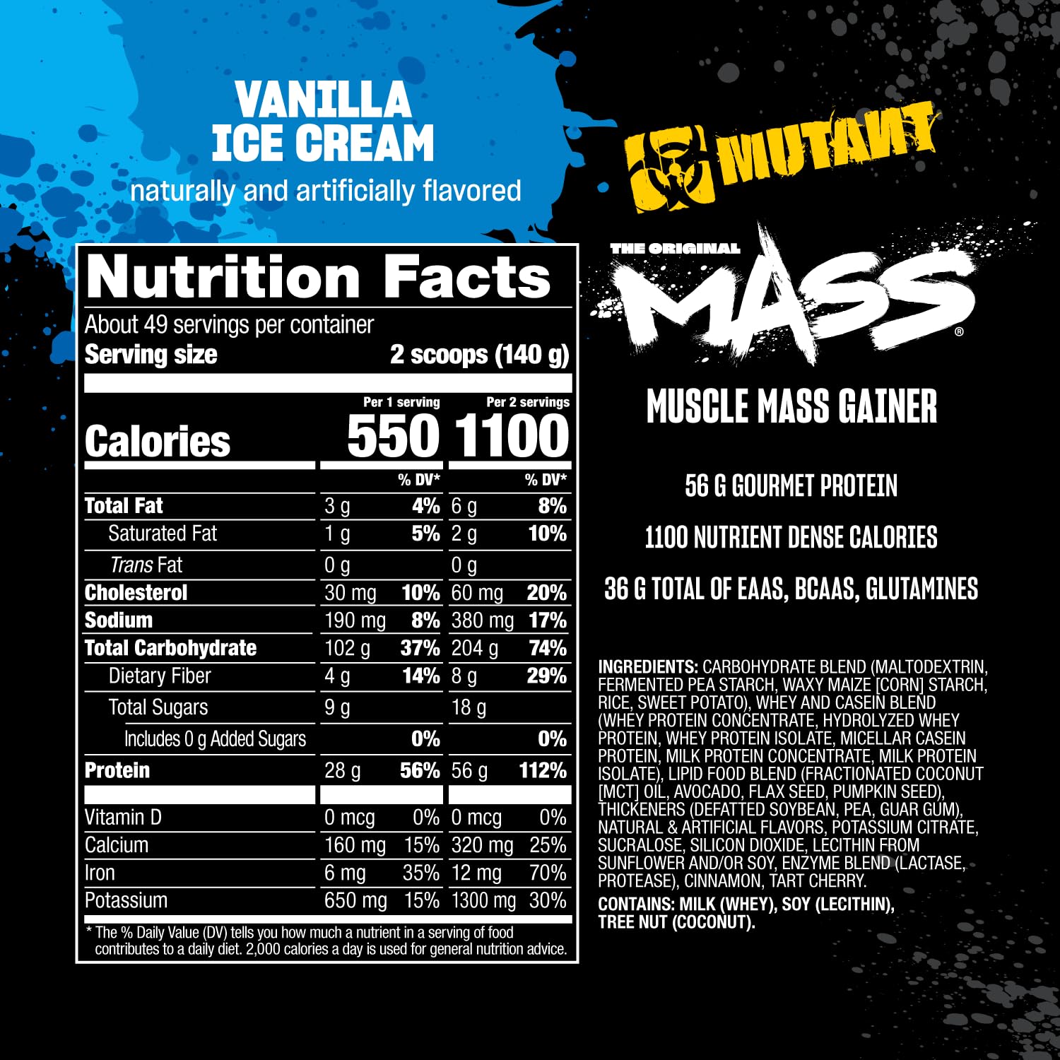 Mutant Mass natural whole-food ingredients including barley and oats