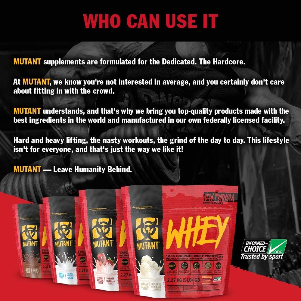 Mutant Whey Dual Chamber label closeup confirming certifications