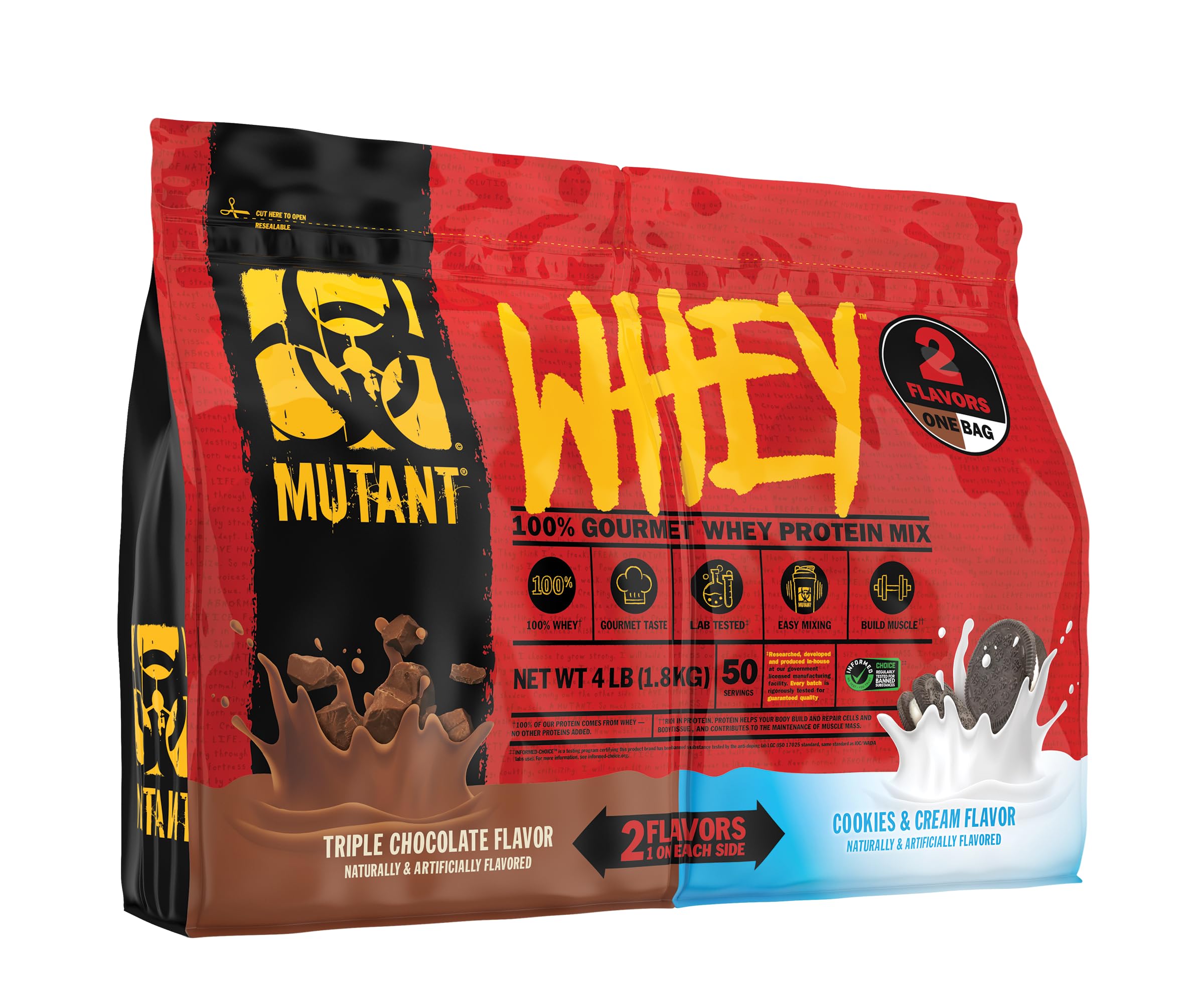 Mutant Whey Dual Chamber triple chocolate bottle for post-workout refuel