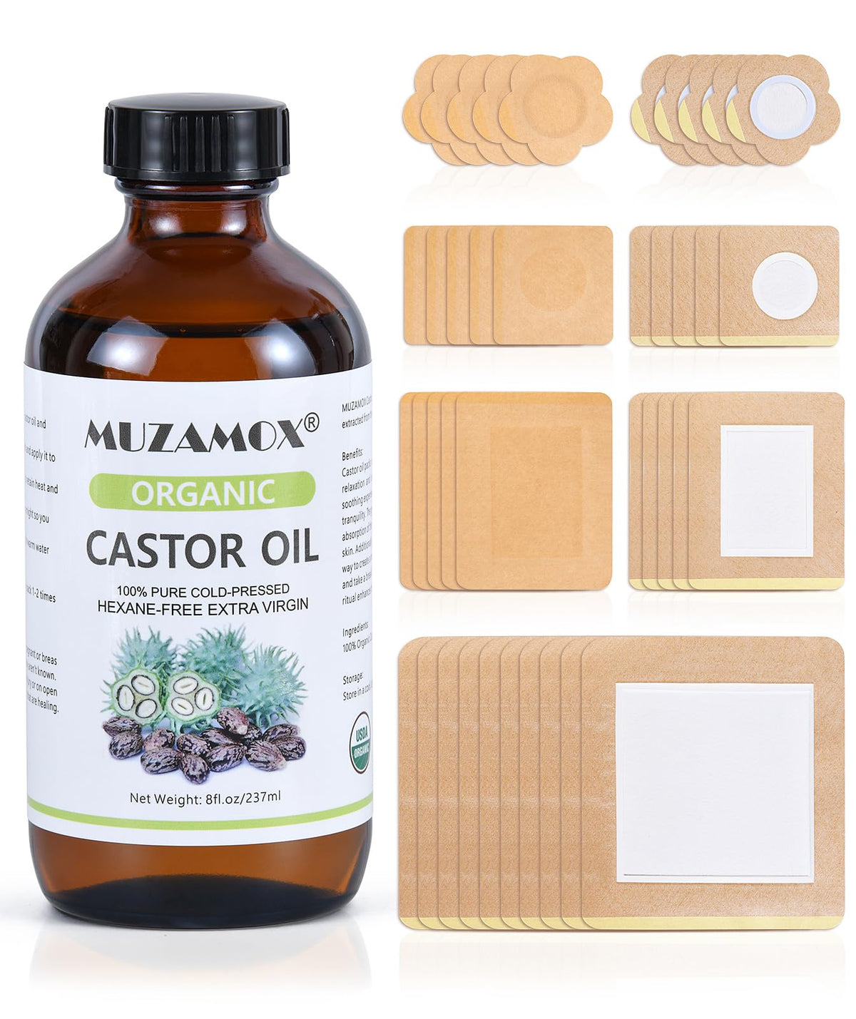 MUZAMOX castor oil patches disposable 40 pcs for mess-free application.
