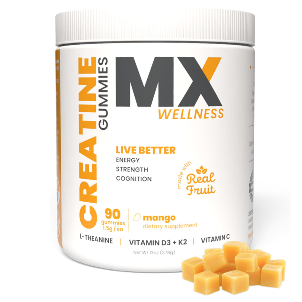 MX Wellness Creatine Monohydrate Gummies bottle for easy daily muscle support.