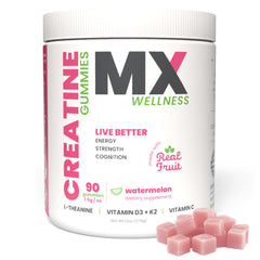 MX Wellness Creatine Monohydrate Gummies bottle front for convenient daily muscle support