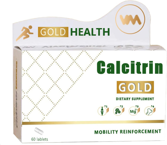 MXZ Calcitrin Gold bottle on table supports daily joint mobility and bone health.