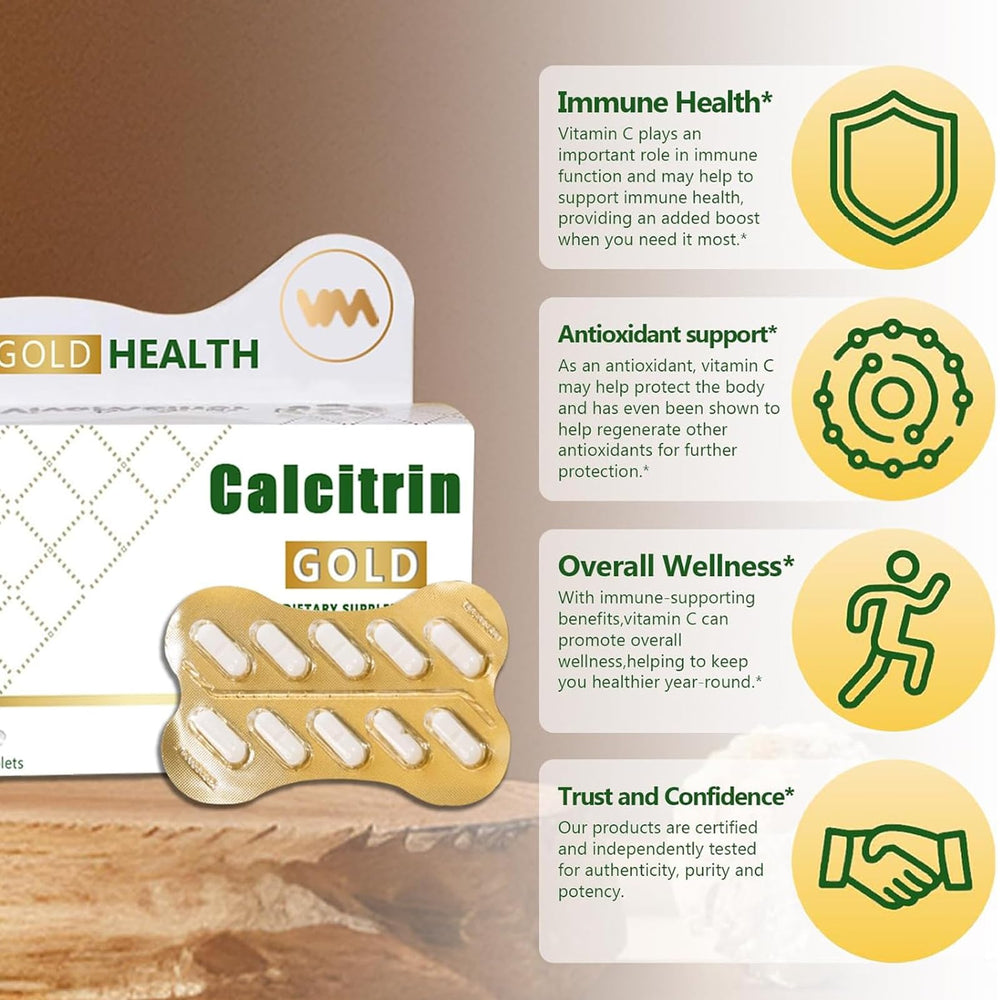 MXZ Calcitrin Gold daily-dose image emphasizing consistent intake with meals.